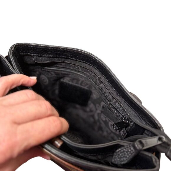 Vintage Brighton Brown & Black Embossed Leather Shoulder Bag With Heart Charm - Picture 8 of 10